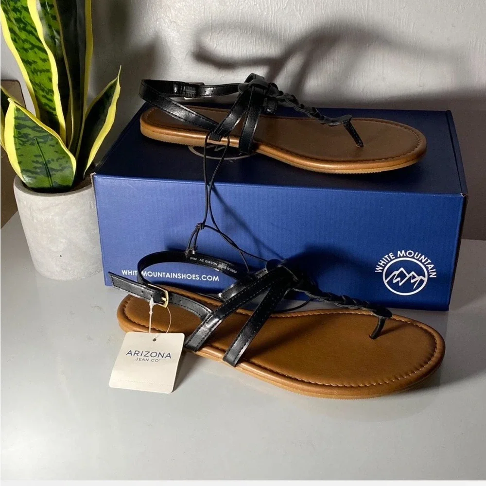 White‎ Mountain Black and Tan Braided Sandals